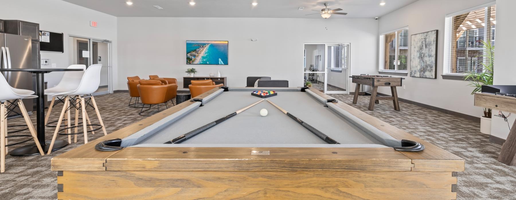 a pool table in a room